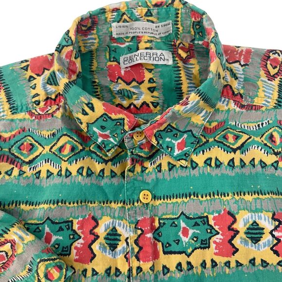 Vintage Gennera Collection Mens Short Sleeve Shirt Southwest Aztec Print - Picture 1 of 12